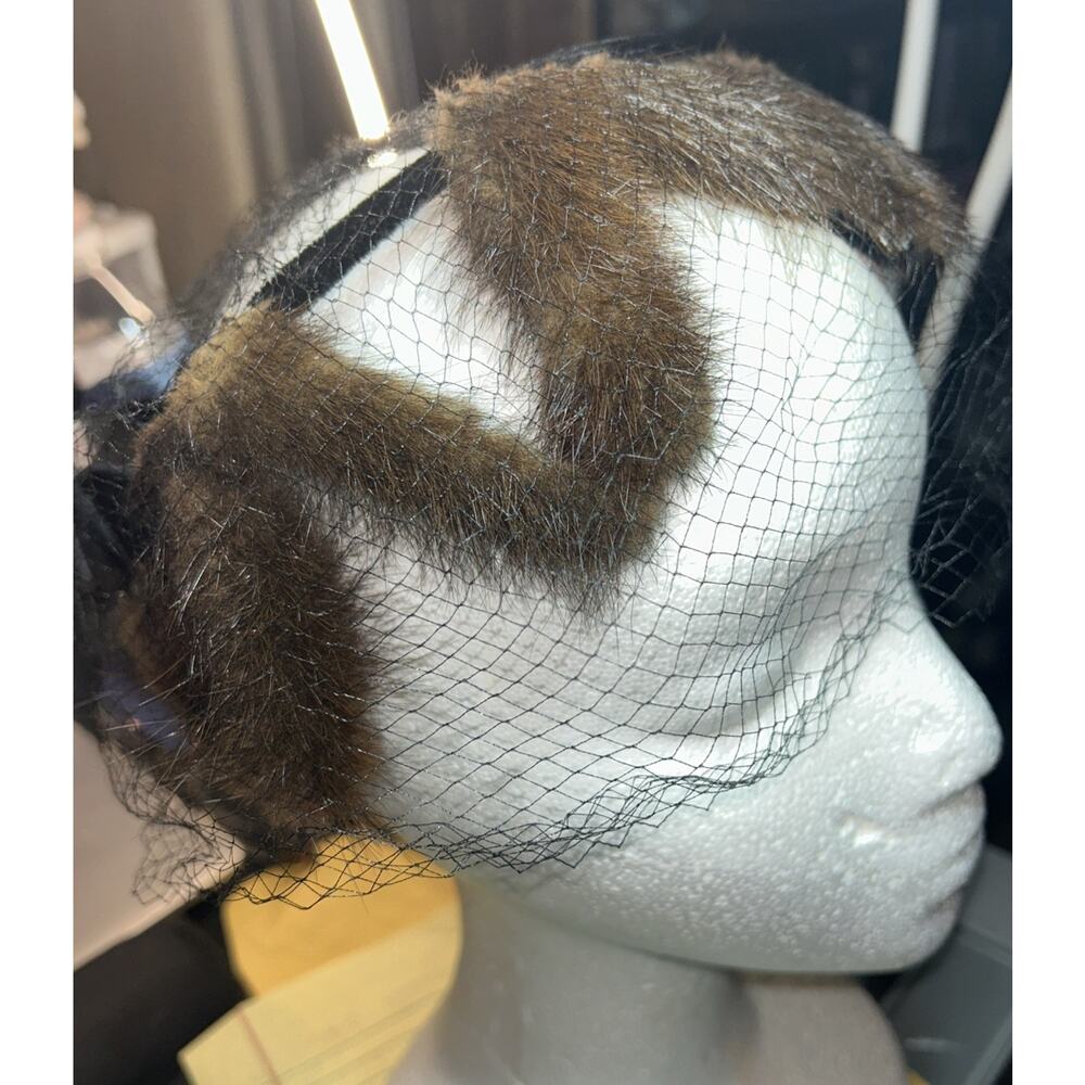 ViTG Gage 1930s Brown Mink Rabbit Fur Fascinator Hat w Face Net Veil